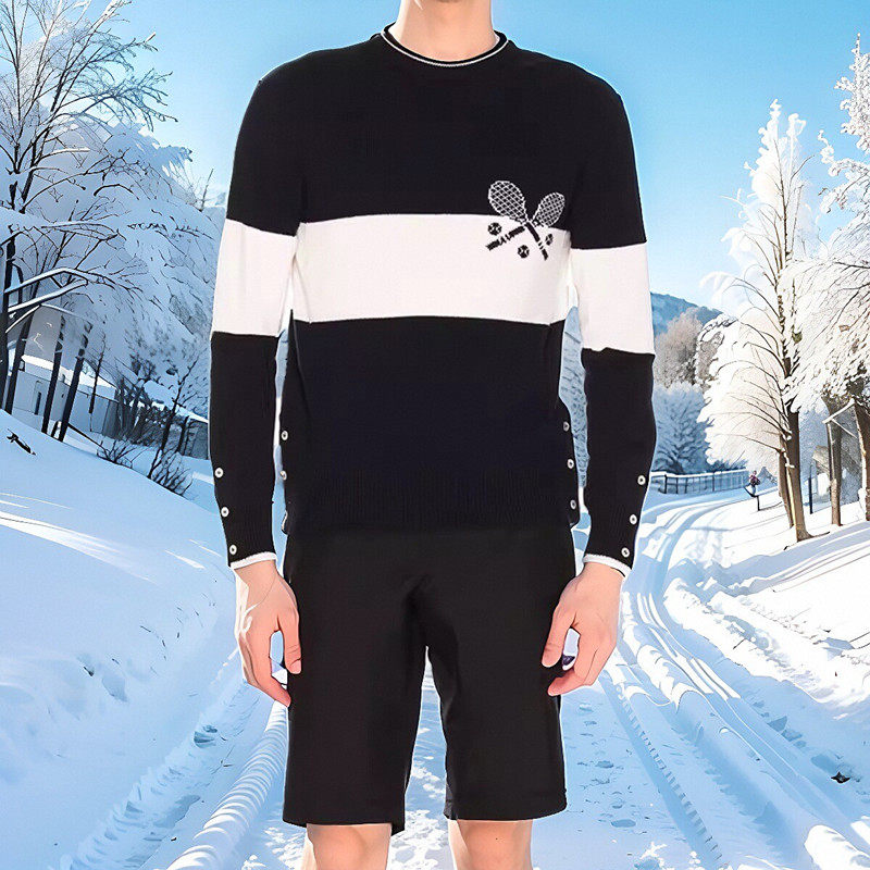 网球拍男装圆领羊绒毛衣秋冬款针织衫毛衫提花直筒休闲男女同款