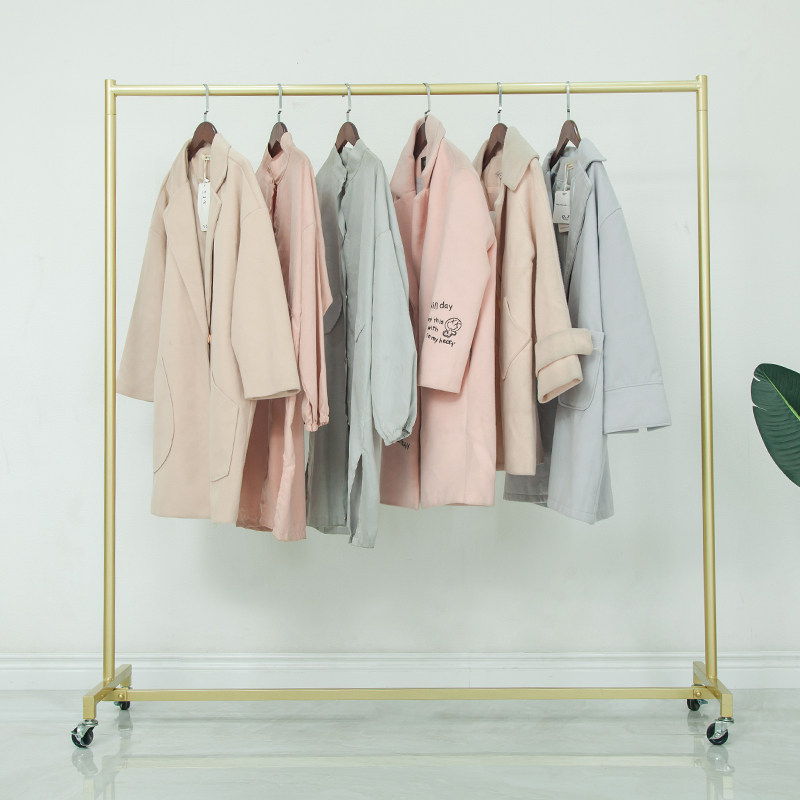 服装店商场特价挂衣杆摆摊折叠架卖衣服展示架落地式货架带轮移动