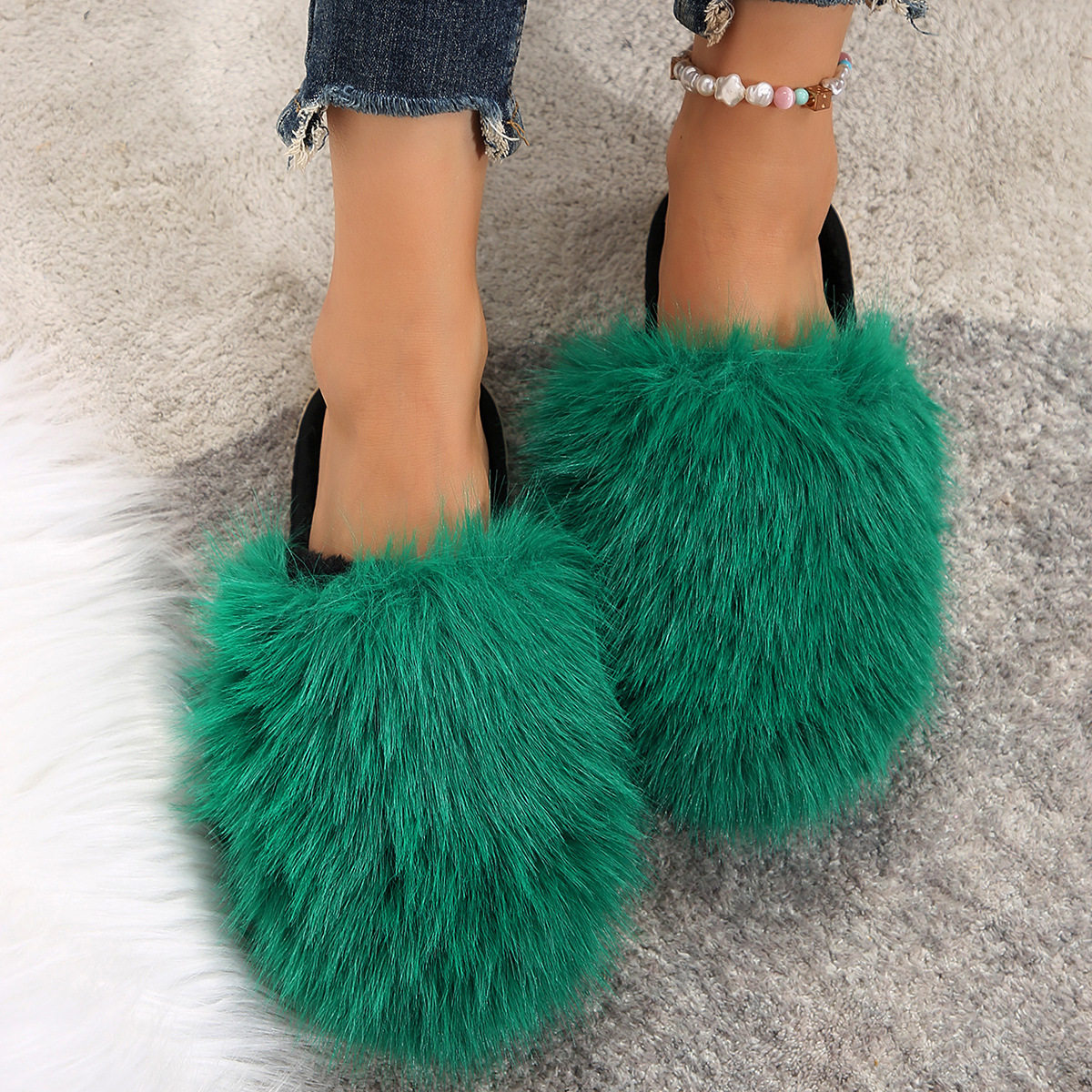 新疆包邮厚底踩屎感棉拖鞋女秋冬季室室内外毛绒情侣保暖拖 大码