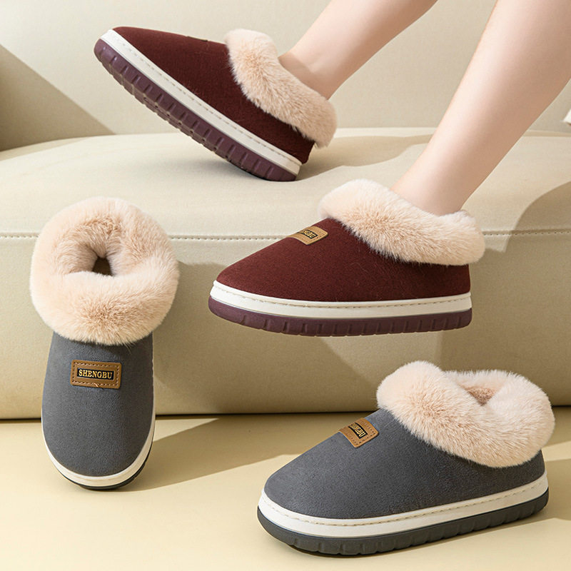 新疆包邮包跟棉鞋女冬季室内外保暖加厚毛口包跟棉拖鞋男户外穿雪