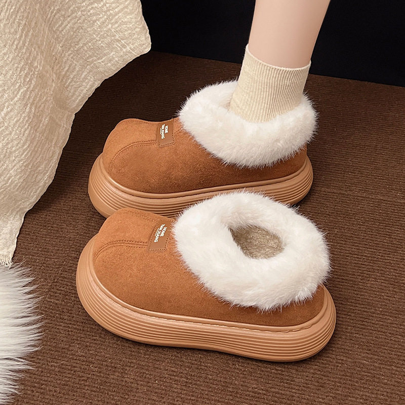 新疆包邮2025新款冬季包跟棉拖鞋雪地靴加绒加厚保暖毛毛鞋厚底短