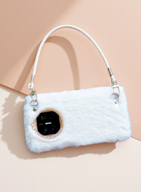 温柔白色适用华为matex7手机壳典藏版x7女款手提毛绒matex6中轴防摔非凡大师XT折叠屏保护套MTAEX5毛茸茸奢华