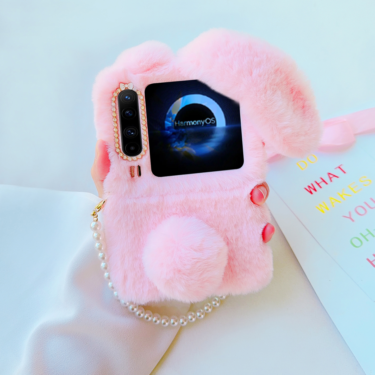 可爱毛绒适用华为purax手机壳女款毛茸茸手链防摔全包中轴pocket2折叠屏保护套nova FlipS时尚创意荣耀vflip2