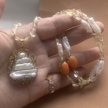 巴洛克吊坠黄水晶项链吊坠复古圣诞风毛衣链新款