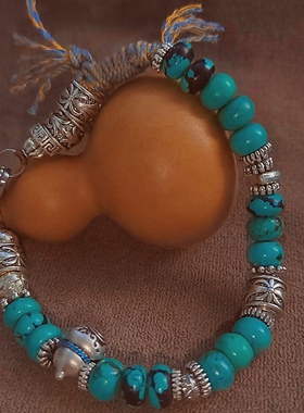 新款手工编织手绳藏银菱镁矿绿松石手链女小众高级感手串