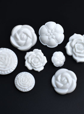 纽扣扣子玫瑰花树脂纯白色外套
