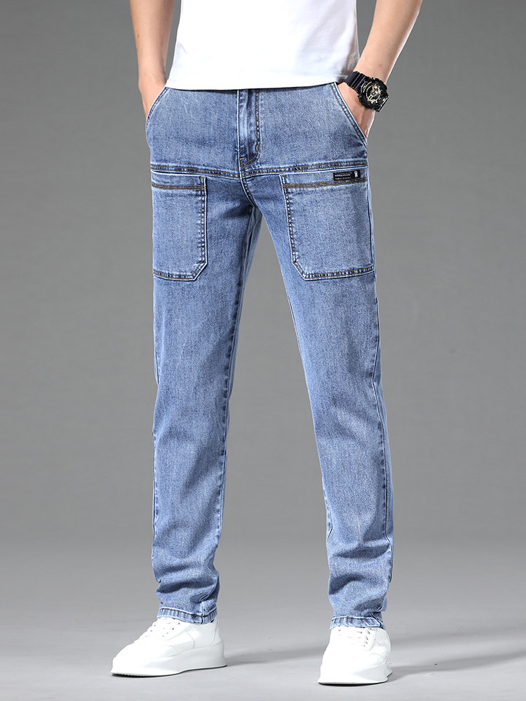 2024 [NEW] SPRING AND AUTUMN VERSATILE SIX POCKET JEANS MENS LOOSE STRAIGHT PANTS MENS STRETCH MULTI-POCKET TROUSERS