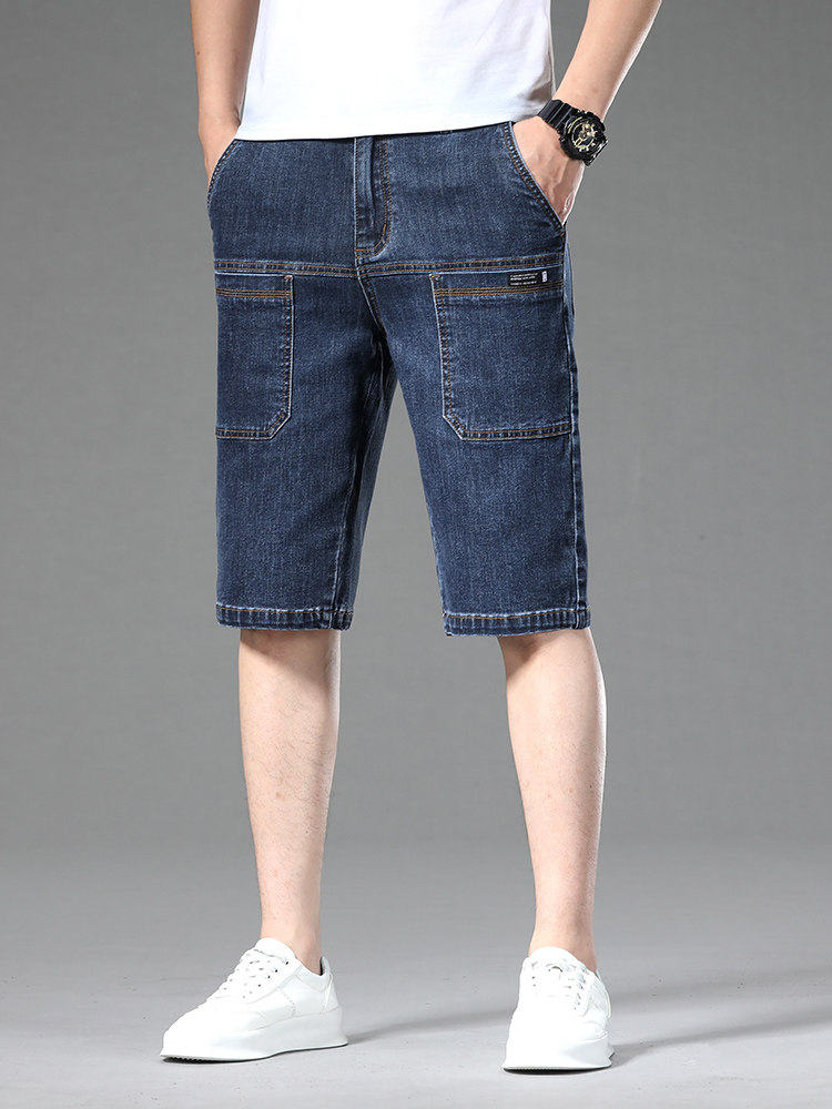 2024 [NEW] SUMMER VERSATILE DENIM SHORTS MENS SIX-POCKET STRETCH MENS MEDIUM PANTS TREND CROPPED MENS PANTS