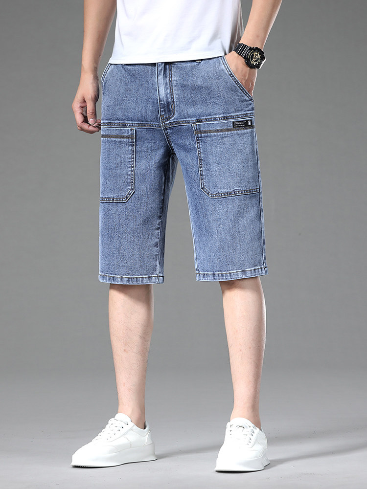 2024 [NEW] SUMMER VERSATILE DENIM SHORTS MENS SIX-POCKET STRETCH MENS MEDIUM PANTS TREND CROPPED MENS PANTS