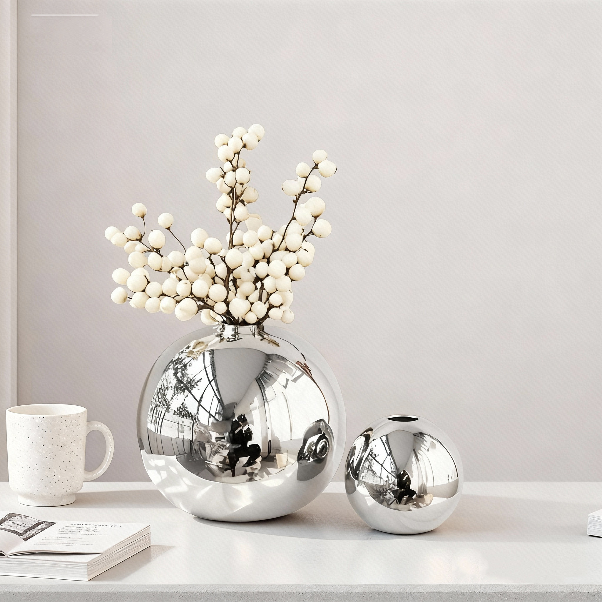 现代简约银色球形花瓶金属装饰摆件家居创意花器,家居饰品,花瓶,淘宝优惠券,粉丝福利购,淘宝优惠卷