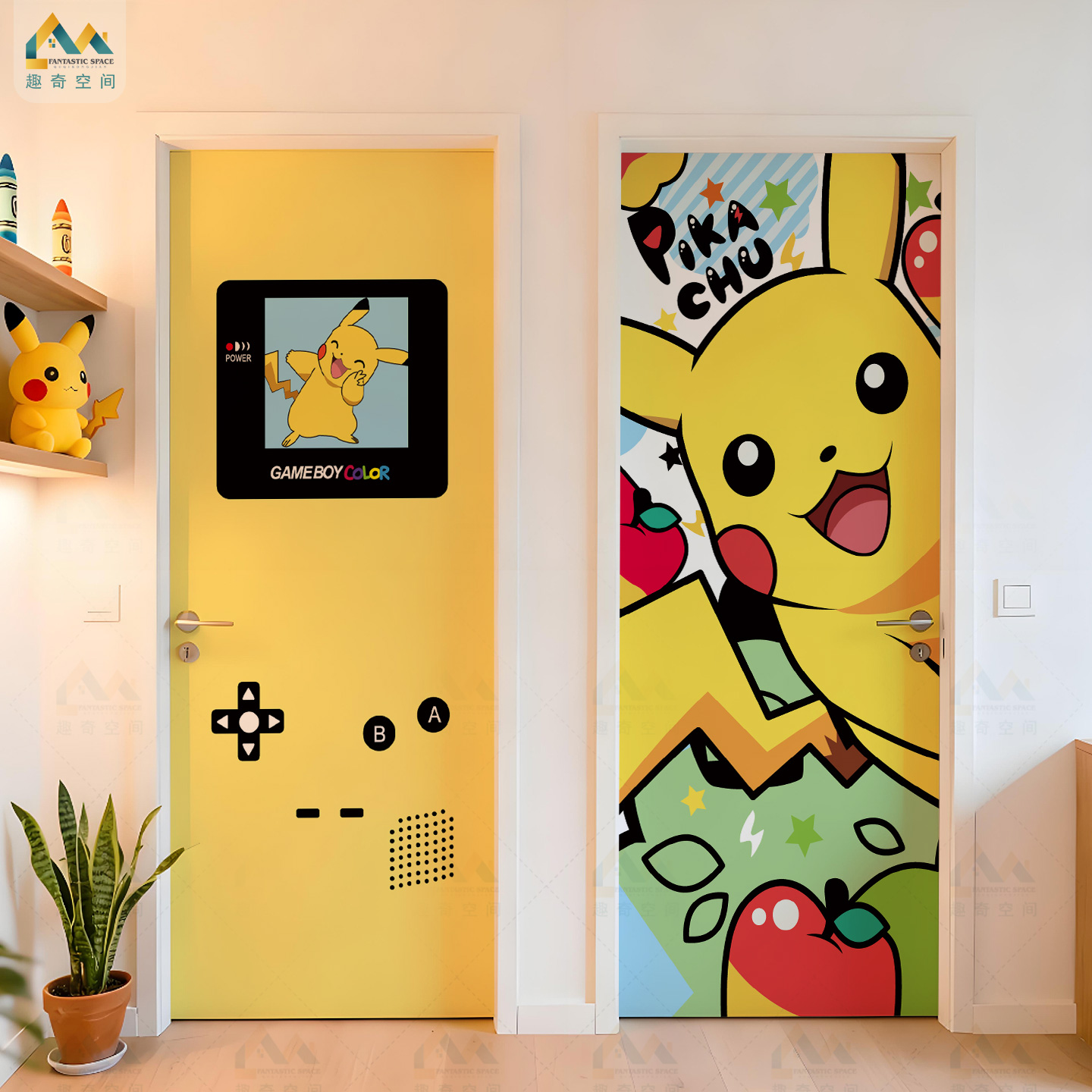 皮卡丘门贴纸高级感遮丑卡通可爱