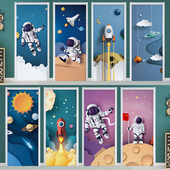太空卡通门贴纸整张自粘翻新木门全贴遮丑网红防水儿童房卧室定制