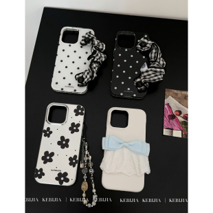 ins韩风波点花朵腕带壳适用于苹果16promax15 14手机壳