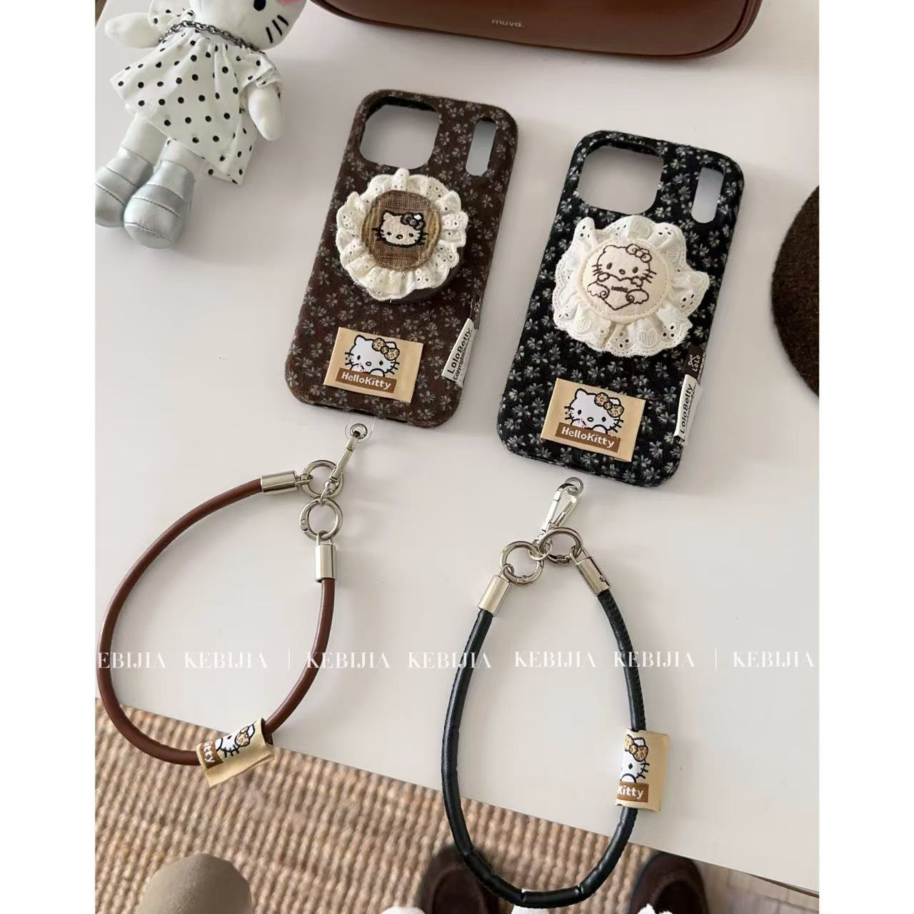 ins韩风碎花kt猫布艺磁吸支架防摔适用于苹果17promax15/16手机壳