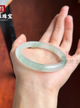 金丝玉手镯高冰圆条天翠山飘花玉镯新疆翠玉雪域雪翠女士手镯