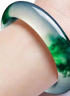 高级感天然玉石手镯翠色玉石手镯玉手镯女玉手镯飘花翠绿石英岩玉