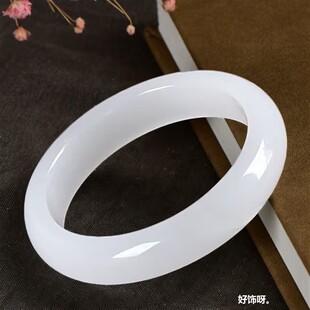 天然新疆和田玉手镯女羊脂白玉正圈宽版圆镯和田白玉手镯子手饰女