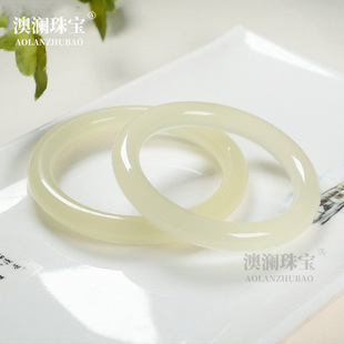 青白玉手镯女圆条少女冰种阿富汗玉镯子年轻款冰透浅绿猫眼手镯