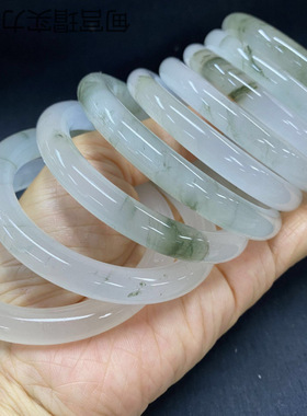 金丝玉高冰圆条手镯天翠山飘花玉镯新疆翠玉雪域冰翠女士手镯