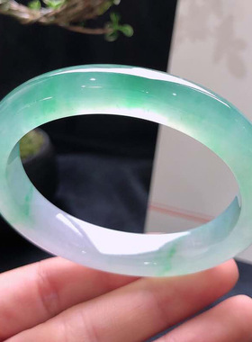 老坑缅甸冰种飘花翡翠手镯飘绿花正圈玉镯少女款专柜玉手镯通透款