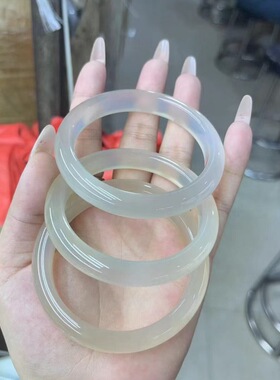 纯天然高冰透香槟金荔枝冻扁条玛瑙玉髓手镯白冰玛瑙手镯