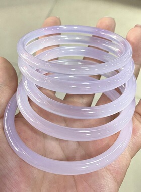 巴西天然高冰淡紫色玉髓手镯 6MM圆条紫色熏衣草玛瑙美人叮当