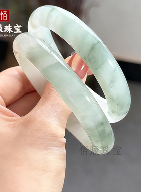 天山翠手镯新疆昆仑玉飘花翡翠色天山翠冰翠宝石光玉石镯子