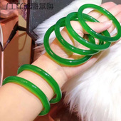 冰种帝王绿玉髓6mm圆条手镯玛瑙时尚 美人叮当镯玉石手环 女款