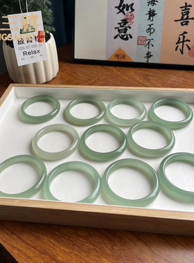 天然东陵玉手镯金丝玉手镯油青色手镯女远山黛玉镯子翡翠色送礼物