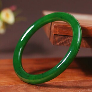 天然和田玉手镯女款碧玉镯子圆条菠菜绿叮当镯美人镯