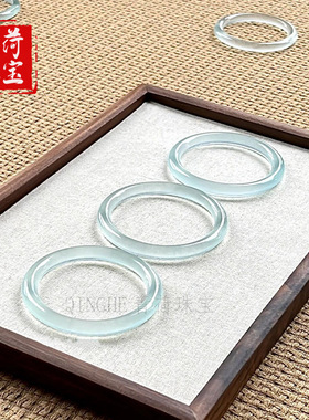 石英岩油青细条玉手镯少女款小巧翡翠色圆条冰种年轻款玉手镯