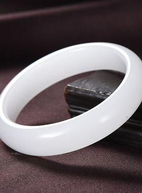 新疆和田白玉镯子羊脂玉手镯少女玉石真玉手镯女士旺夫玉手镯饰品