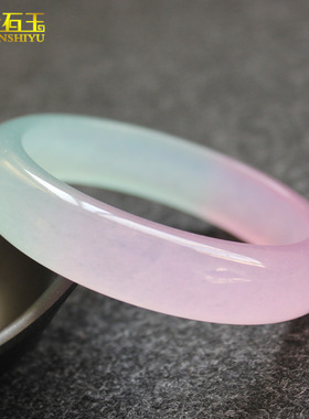 冰种半油半紫色石英岩玉镯紫罗兰玉石玉器手镯女饰品货源