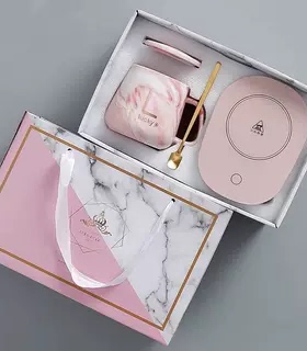 暖暖恒温加热保温马克陶瓷杯带盖带勺