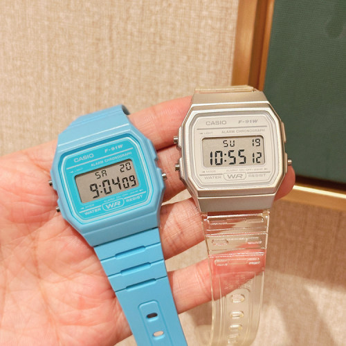 CASIO卡西欧男女款复古休闲时尚多功能小方块中性表F-91WS/WC-2/7