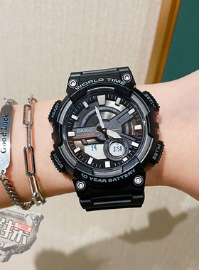 卡西欧手表十年电力防水运动电子手表黑武士AEQ-110W-1A1 1B BW-9