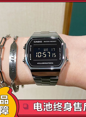 卡西欧CASIO复古潮流闹钟小方块反显电子表A168WEM-1 7 158WA 158