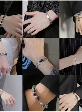 BIing钛钢百搭双层方块手链男ins小众设计轻奢高级感情侣手饰品潮