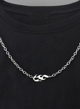 新款恤卫衣双挂扣项链不锈钢一字扣吊坠链百搭字扣衣服挂件