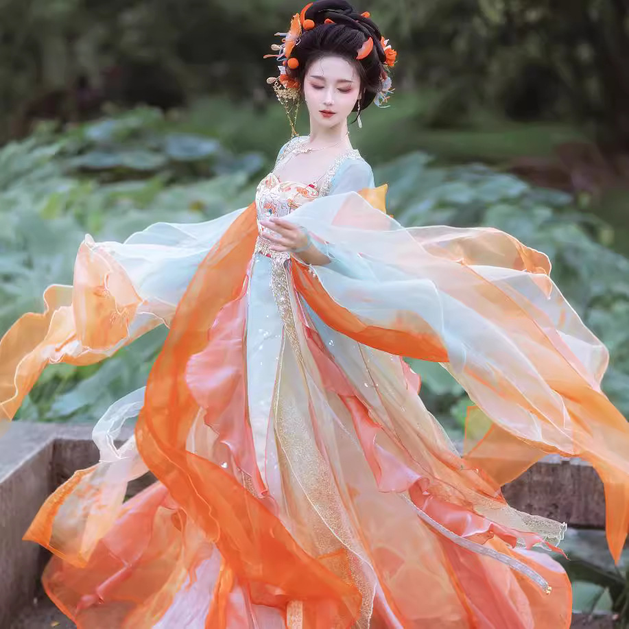 唐制汉服女齐胸诃子裙套装重工刺绣蝴蝶大袖衫国风超仙夏季公主裙