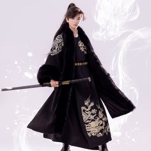 套装 正版 素男女同款 加绒加厚斗篷裘衣绣花圆领袍汉服汉元 原创冬季