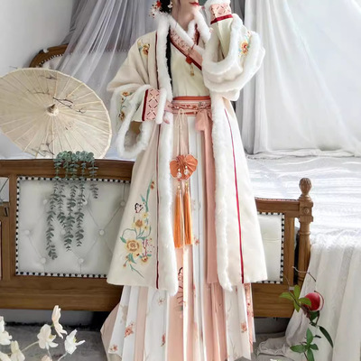 冬季新款汉服女宋制汉服套装对襟加绒加厚齐腰褶裙日常国风古装