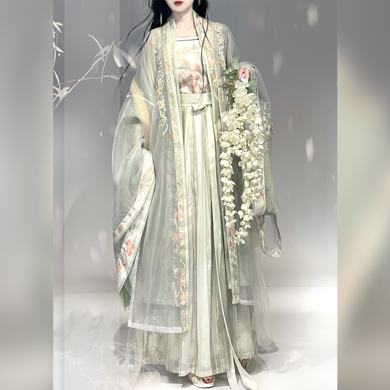 汉伊天下[慕春色]齐腰大袖衫吊带百褶裙渐变绣花宋制汉服女
