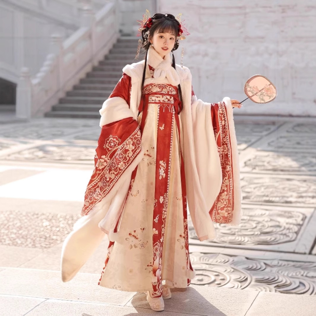 原创小公主【花蝶】冬季加绒大袖衫齐胸破裙保暖冬款唐风成人汉服