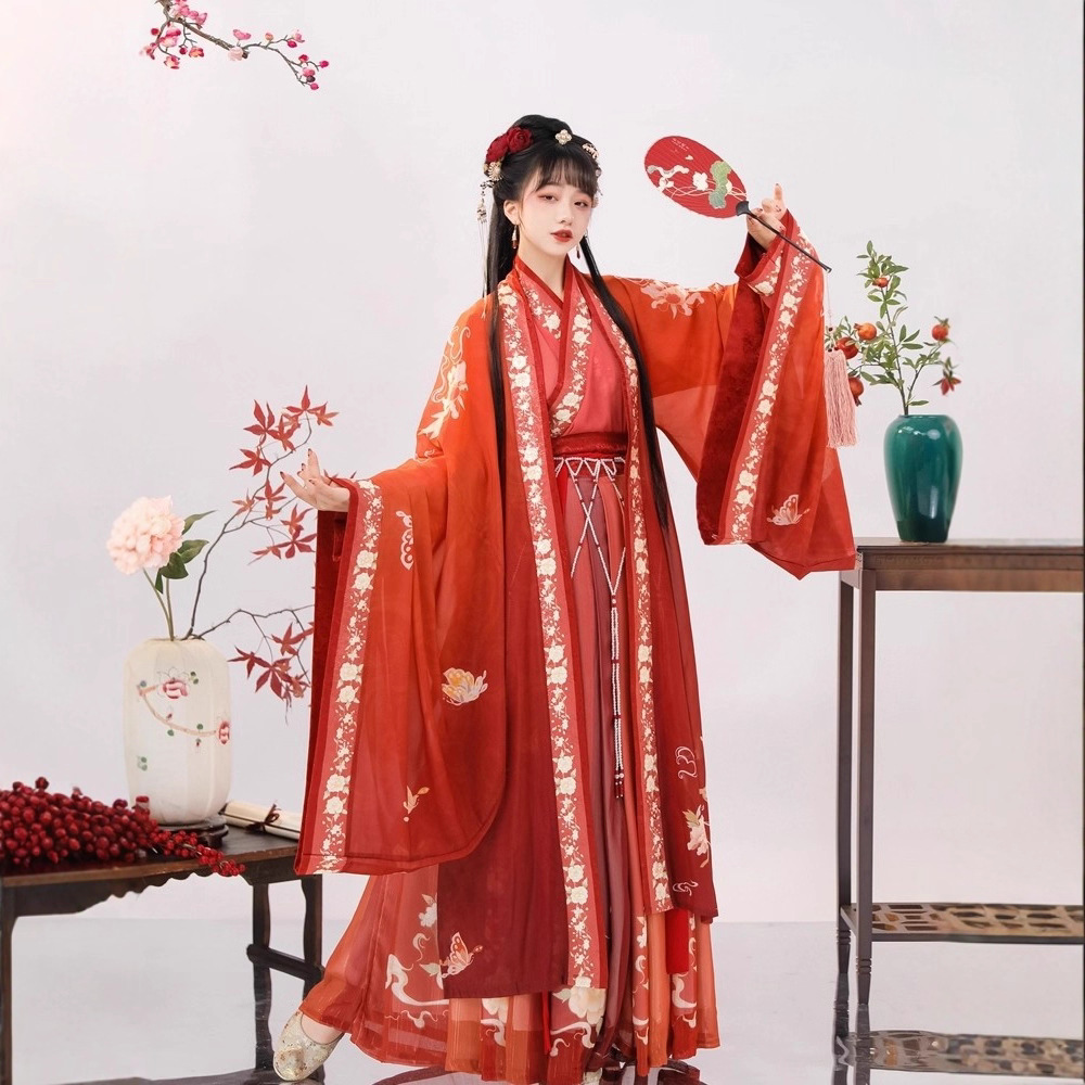 原创汉服女2025新款宋制中国风红色交领大袖衫齐腰襦裙春秋季