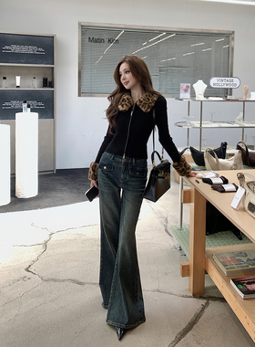 现货【千禧玛格丽】——可拆卸“豹纹毛领”427g重磅两穿wool开衫