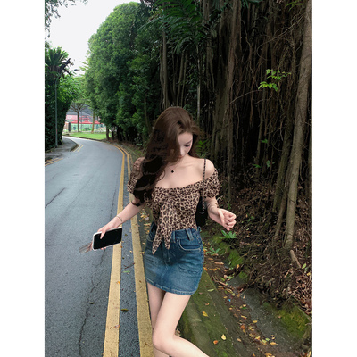 【妮感野豹】腔调拉满！可多种穿法的系带蝴蝶结豹纹抹胸上衣