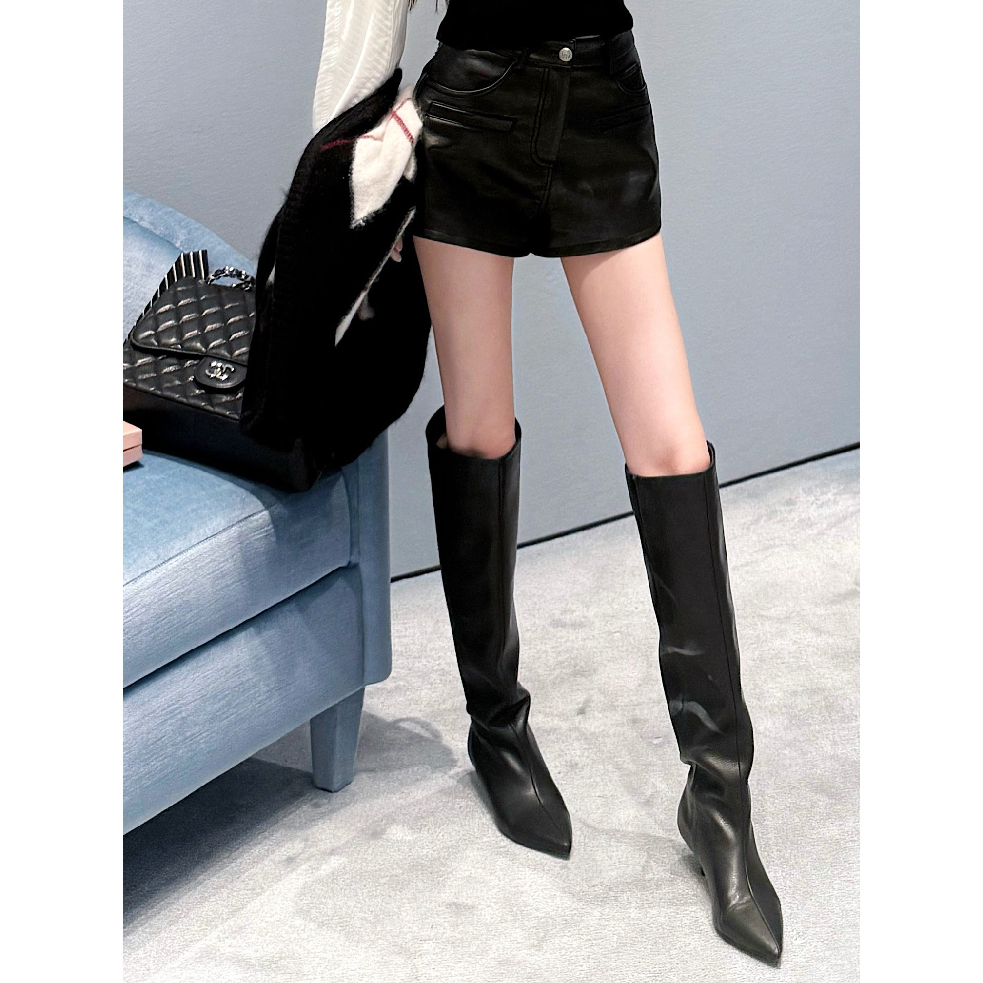 Momoshero【“冷都女”战靴】修腿神器——“5cm”瘦瘦长筒皮靴,女鞋,时装靴,淘宝优惠券,粉丝福利购,淘宝优惠卷