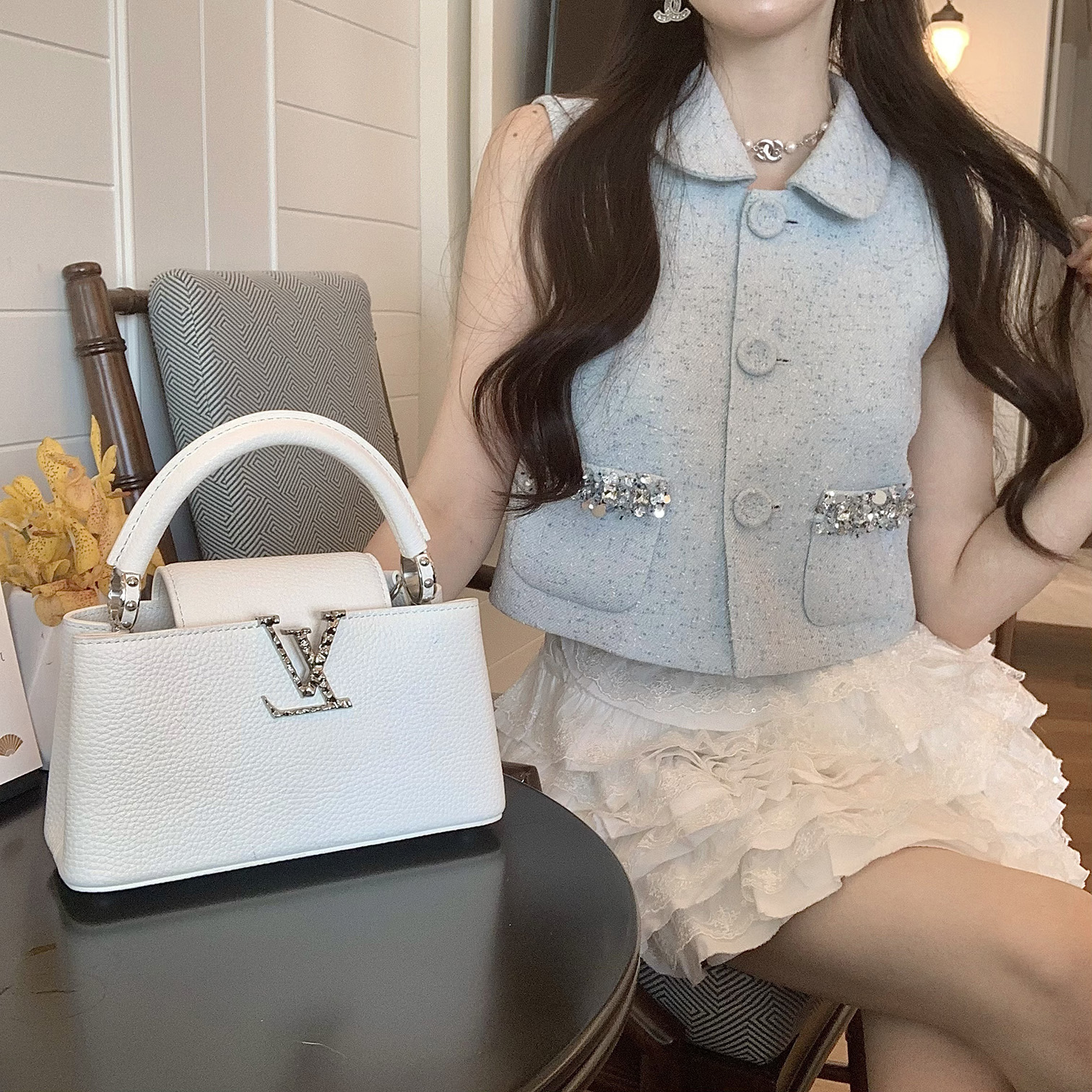 现货【海盐冰淇淋】JR露丝同款海盐系的甜美娃娃领钉珠上衣/短裤