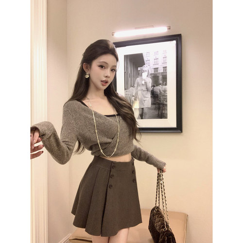 现货【维港美术馆】秋日来信！100wool上衣/毛织吊带&双排扣半裙